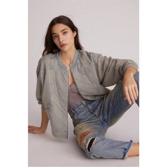 Anthropolgie Pilcro Quilted Bomber Jacket Washed Teal Blue S - Picture 5 of 12